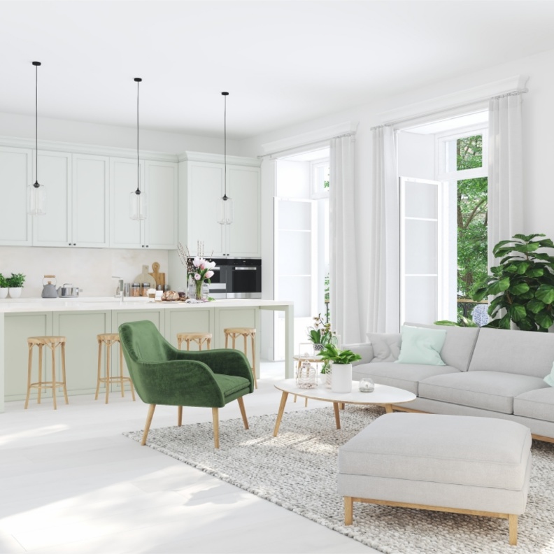 الأبيض الصريح في تصميم المخطط المفتوح