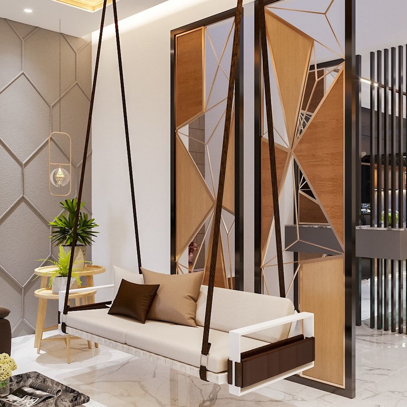 تصميم فاصل من الزجاج والمعدن مع الخشب