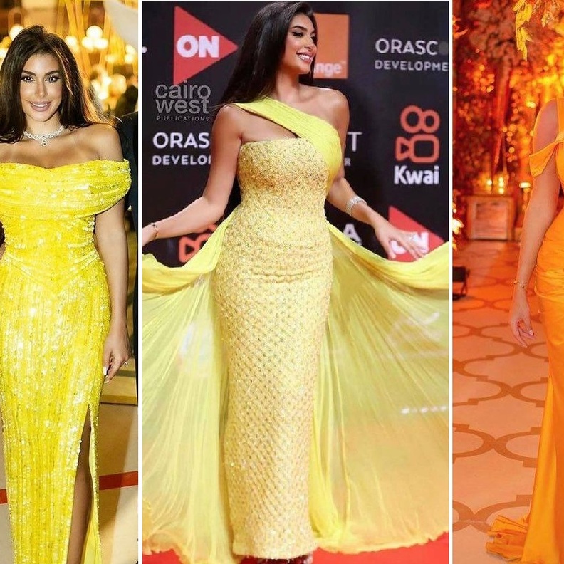 سر عشق ياسمين صبري اللون الأصفر في إطلالاتها بمختلف المناسبات