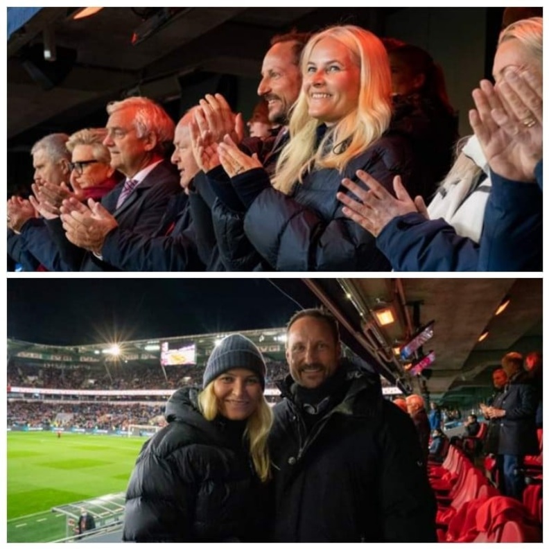 الأمير هاكون والأميرة ميت ماريت يشاهدان مباراة كرة القدم