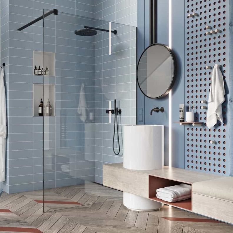 أرضية من الخشب تميز ديكور الحمام العصري