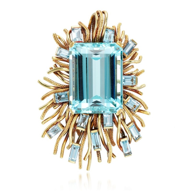 بروش فينتاج من الذهب والأكوامارين