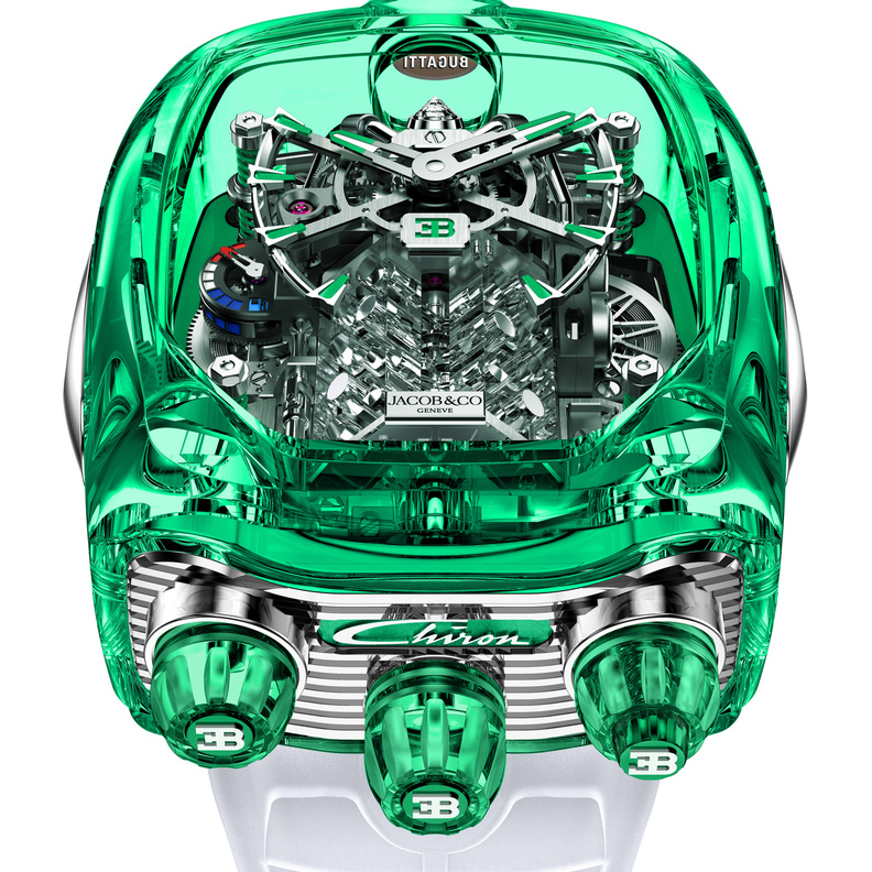 جيكوب أند كو تكشف عن ساعة بوغاتي تشيرون كريستال الياقوت الأخضر في أسبوع دبي للساعات