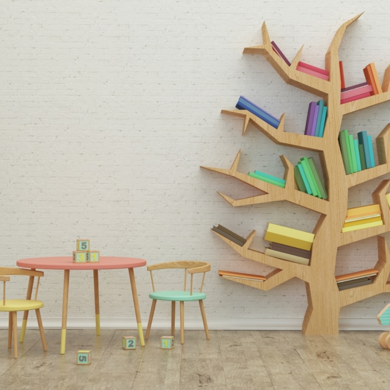 تصميم مكتبة بشكل مرح وجذاب لغرف الأطفال