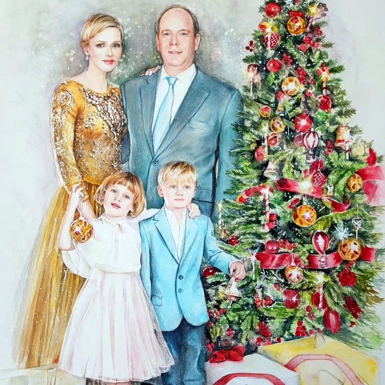 الأميرة تشارلين تنشر صورة مرسومة باليد لزوجها وطفليهما