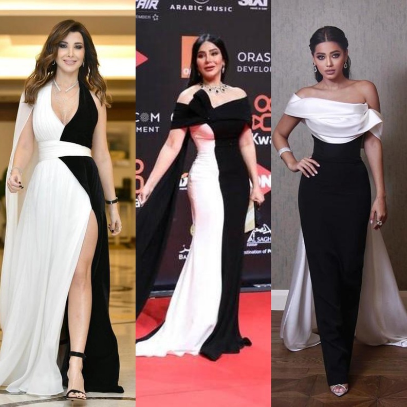 النجمات بفساتين بالابيض والاسود