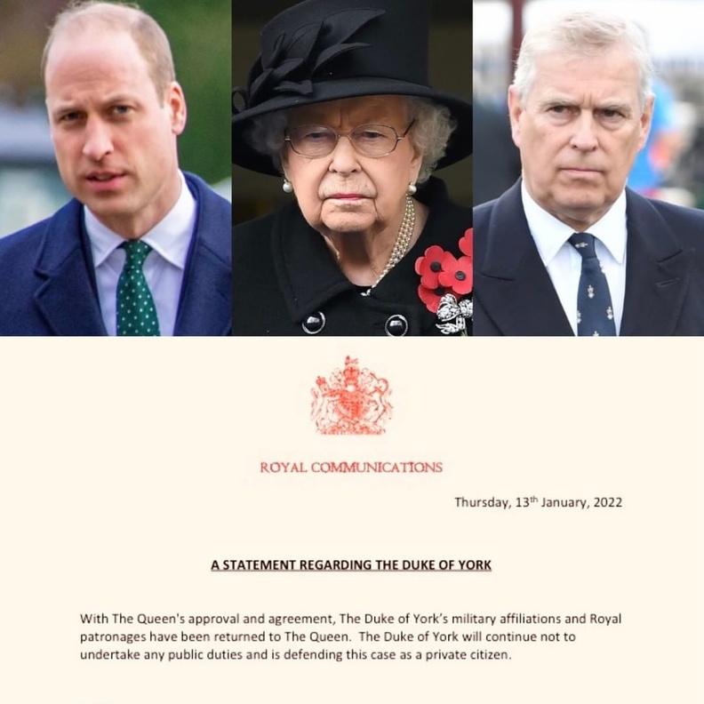 الأمير وليام أيد بشدة تجريد الأمير أندرو من ألقابه العسكرية في اجتماع مع الملكة