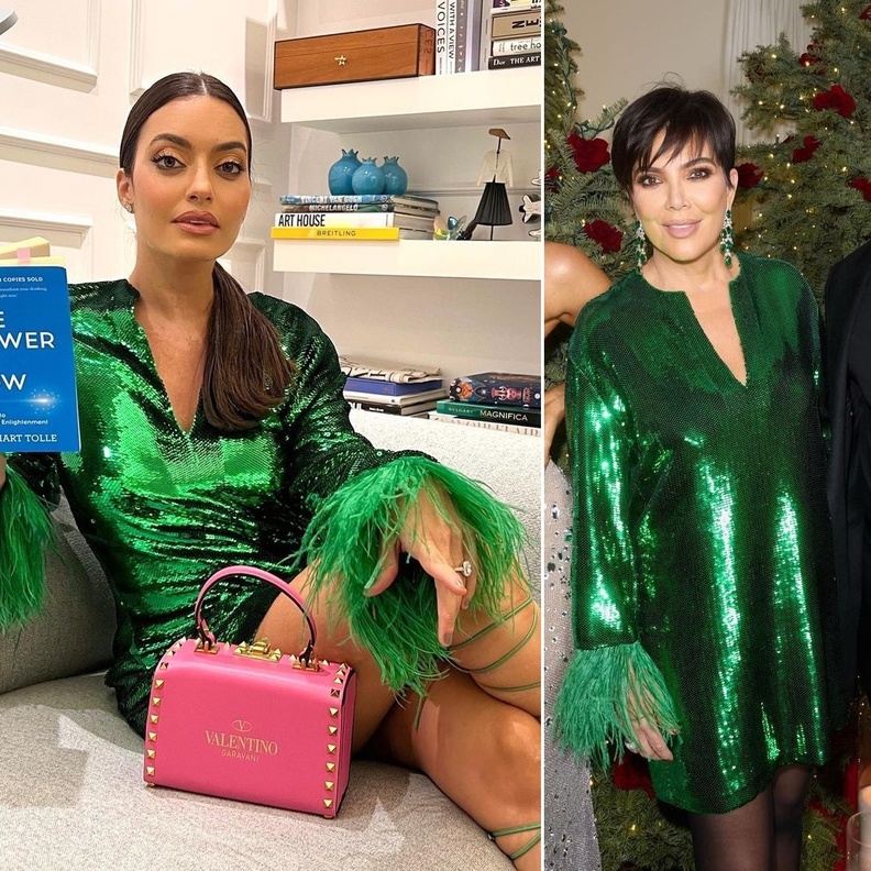 طرق تنسيق الفستان الترتر بأسلوب كارن وازن وكريس جينير بالفستان نفسه