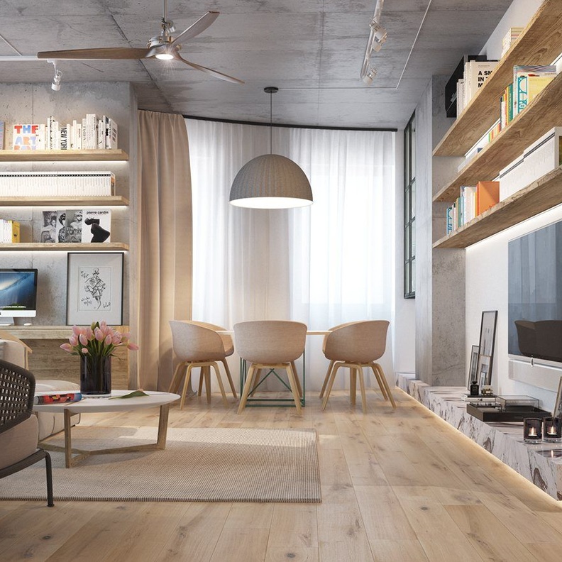 سقف من البيتون يظلل على الديكور  الخشبي 