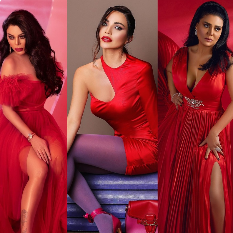 النجمات بفساتين حمراء