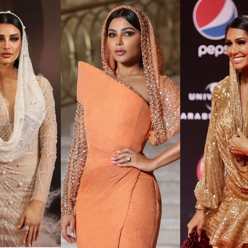 النجمات بفساتين بغطاء للرأس