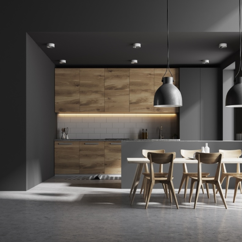 الأسود الجذاب ينسجم مع تصاميم الخزائن الخشبية في المطابخ العصرية