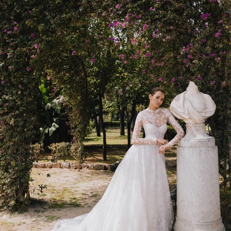 فساتين زفاف منفوشة بأكمام طويلة@moniquelhuillier