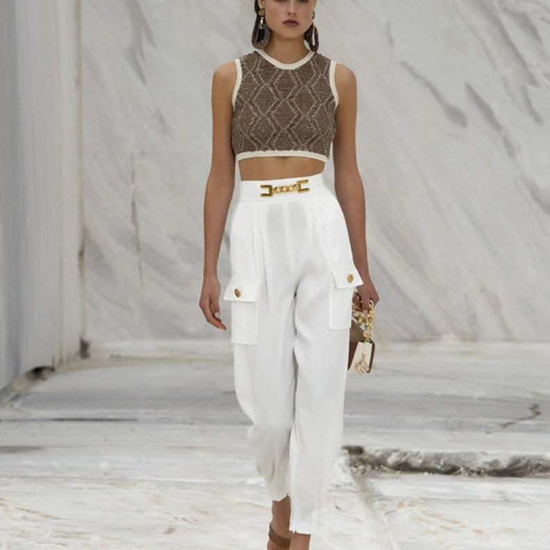 بنطلون صيفي أبيض خصر عالي من Elisabetta Franchi 