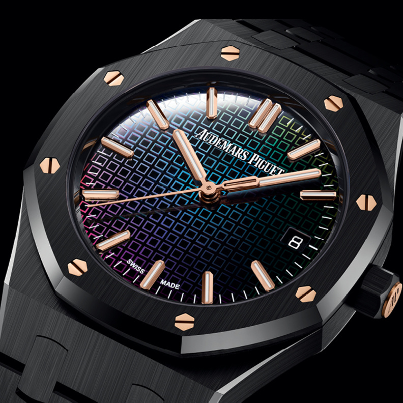 إصدارٌ محدودٌ جديد لساعة رويال أوك أوتوماتيك 34 مم بالسيراميك الأسود بالتعاون مع كارولينا بوتشي