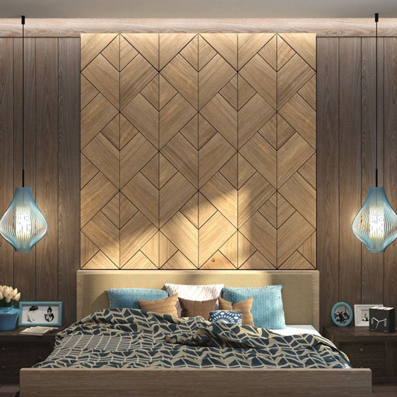ديكورات غرف نوم تتميز بتصاميم جدران خشبية فريدة