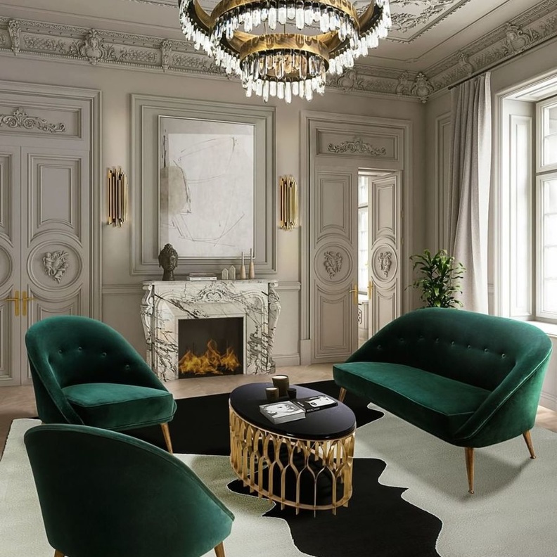 أثاث مودرن ضمن ديكور غرفة معيشة كلاسيك