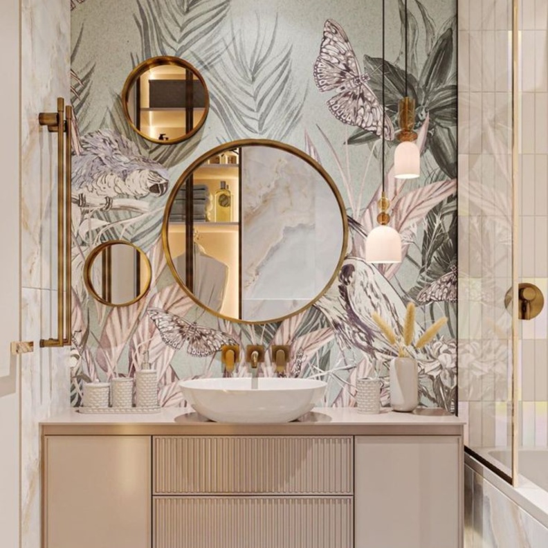 ⁨ورق جدران الحمام مستوحى من الطبيعة بألوانها الساحرة⁩