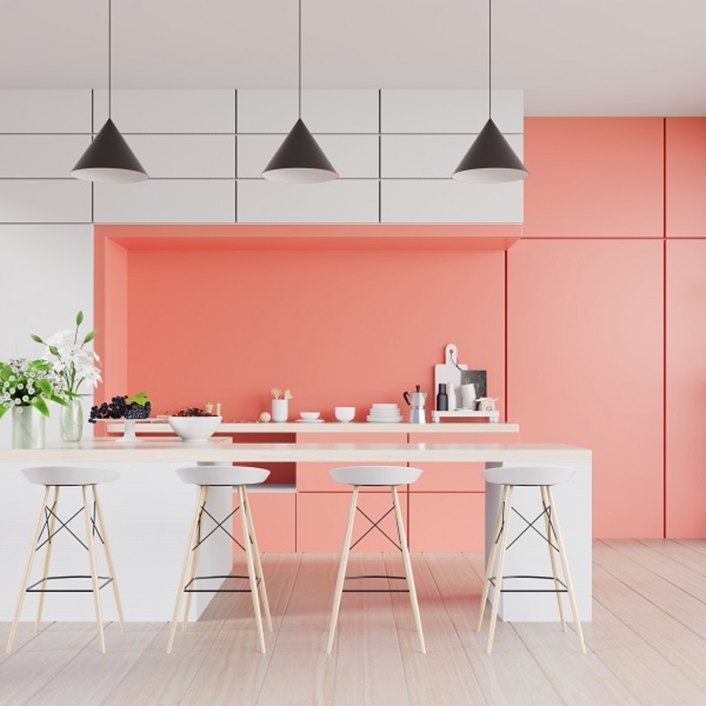 اختاري اللون الوردي بدرجة السلمون  لجدران مطبخك