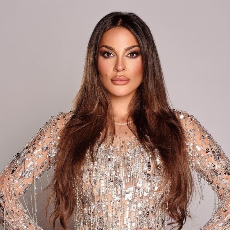 اطلالة نادين نجيم بالكونتور الداكن والبني مع الظلال البرونزية