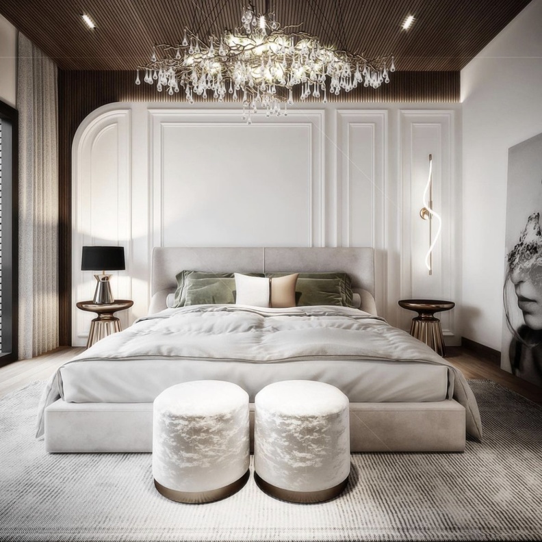 تصميم سرير مريح وديكورات فخمة وبألوان صحية