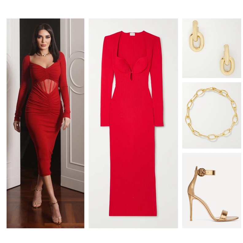 إطلالة أنيقة بالفستان الميدي الأحمر مستوحاة من سيرين عبد النور