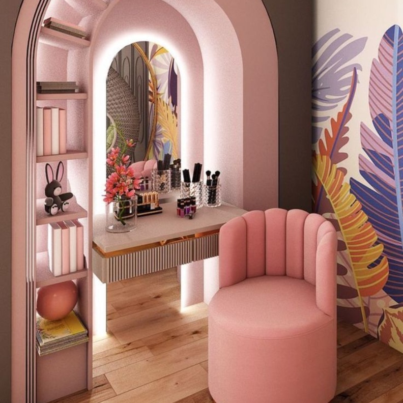 تصاميم طاولات مكياج بالوردي الباستيل