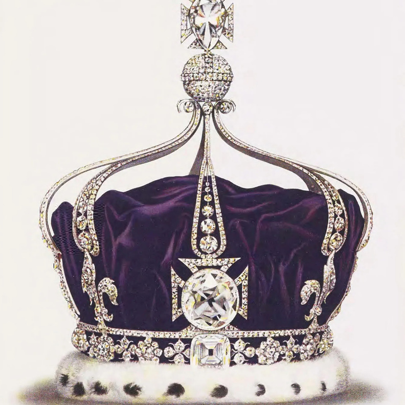 رسم لتاج الملكة الراحلة إليزابيث الثانية المرصع بماسة كوهينور The Kohinoor Diamond - الصورة عن الموسوعة البريطانية 