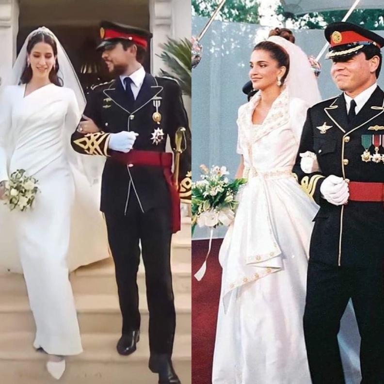 بماذا تشابهت تفاصيل مراسم زفافَي الأمير حسين ووالده... وأبرز الاختلافات بين إطلالتي الملكة رانيا والأميرة رجوة