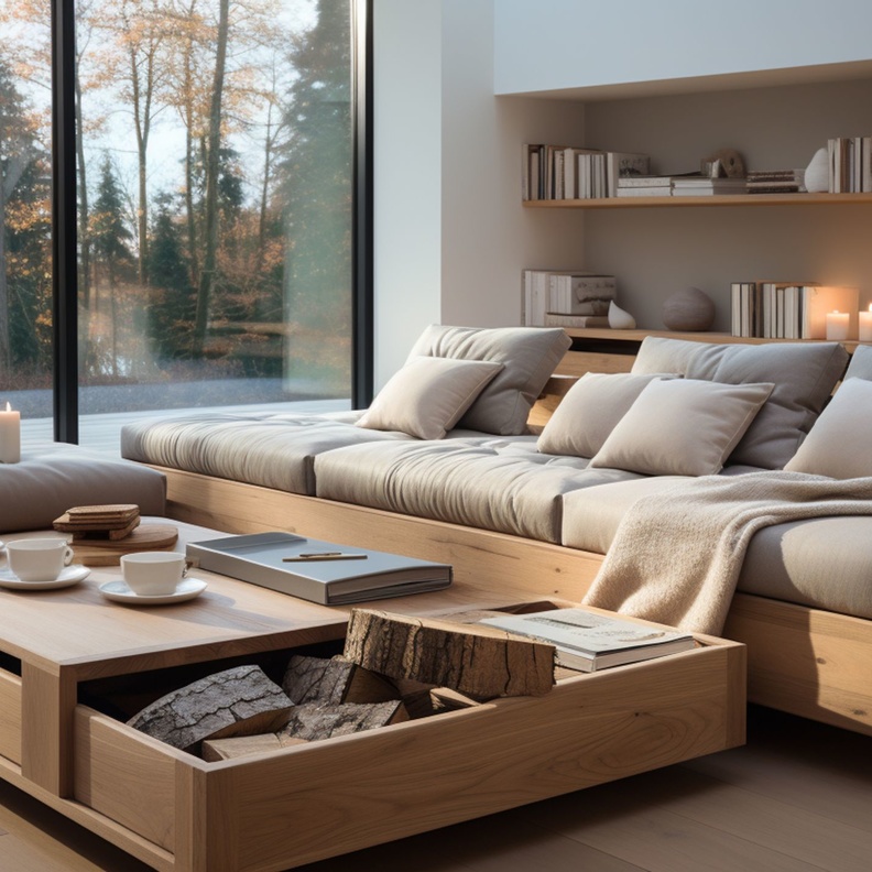 الوسادة على الطاولة يمكن استعمالها كمقعد