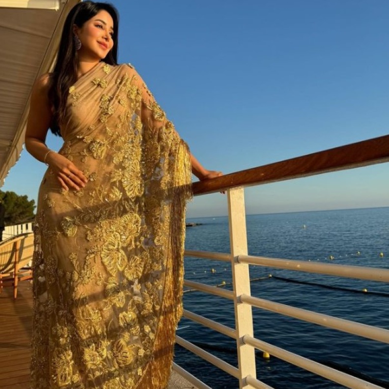 أسيل عمران في فستان تكريمها الذهبي