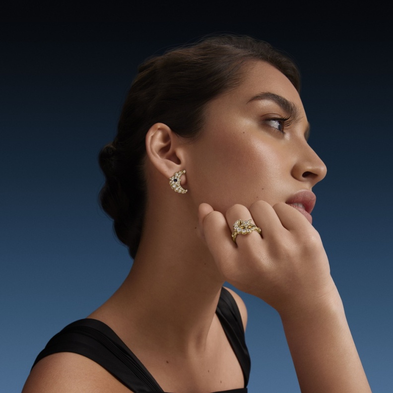 Azza Fahmy Soraya Crescent Diamond Earrings- Ottoman Diamond Ring