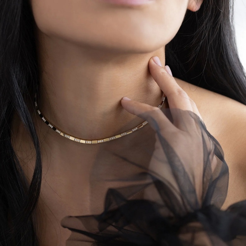 Snake Link Necklace with Alternating Pave White Diamond from Lizzie Mandler