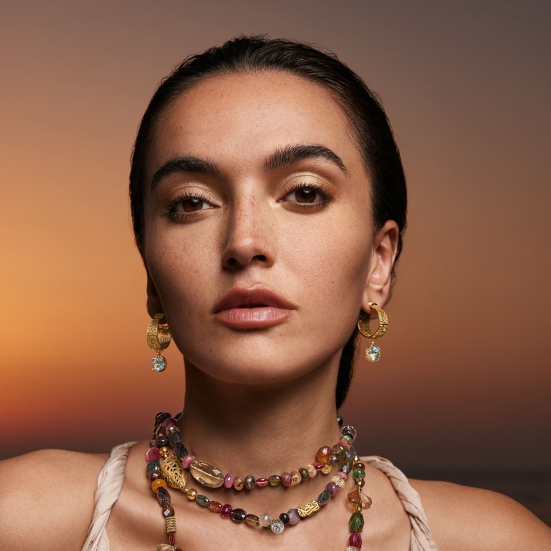 Stones of Joy Multiway Necklace, Gold Harmony Hoop earrings