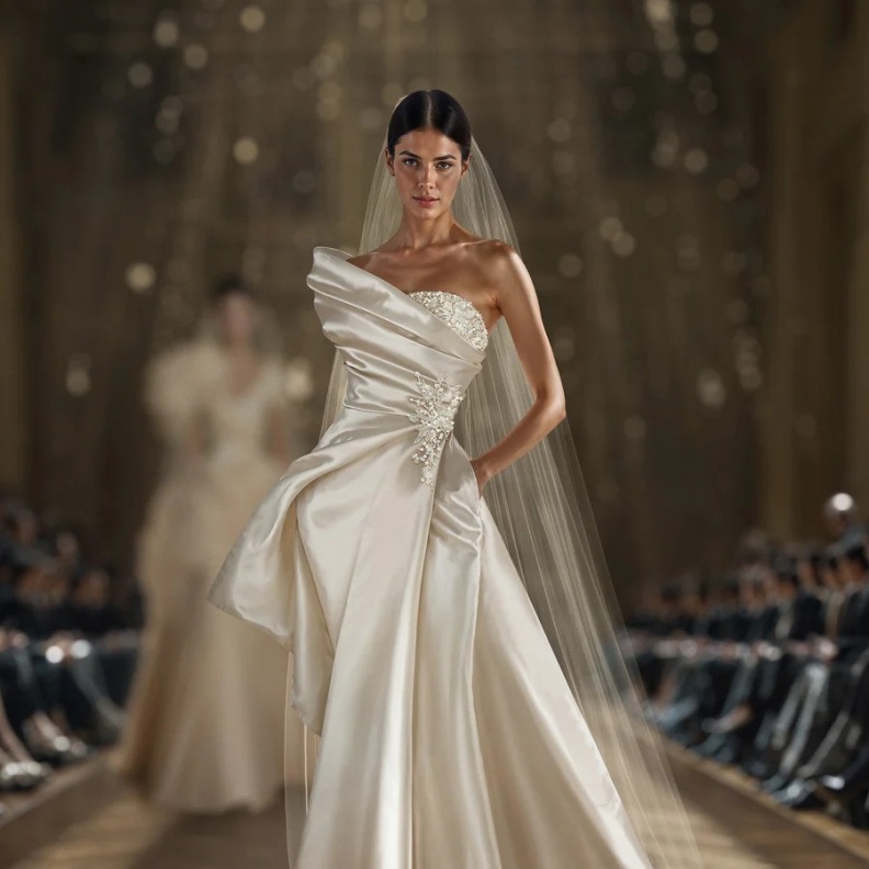 فستان ساتان بتطريزات ملكية من توقيع سعيد قبيسي