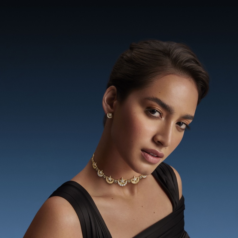 Crescent Diamond Necklace- Ottoman Stud Earrings