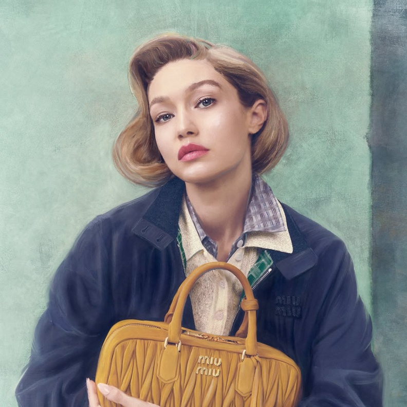 جيجي حديد تجسد الأناقة الراقية بلمسة فنيّة في حملة Miu Miu الجديدة