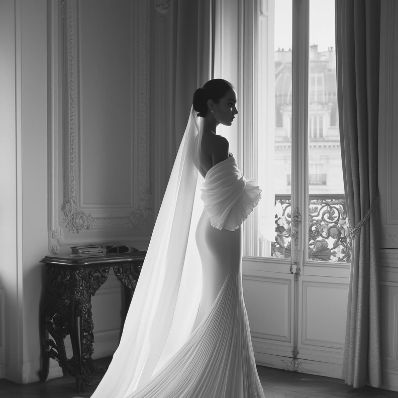 فستان زفاف بكسرات ناعمة من دار Zuleyha Kuru