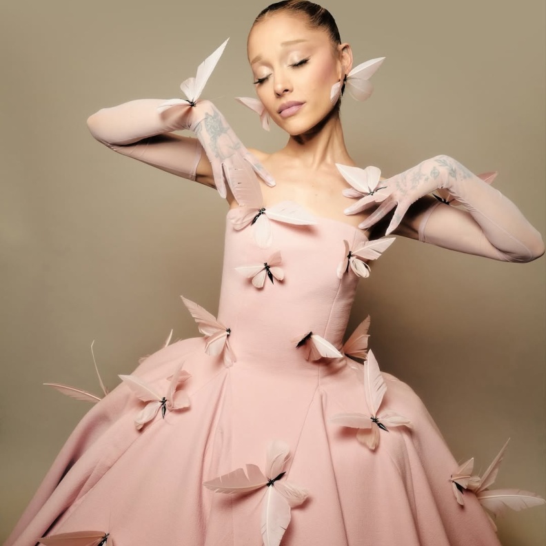 أريانا غراندي بفستان زهري بلمسة الفراشات 