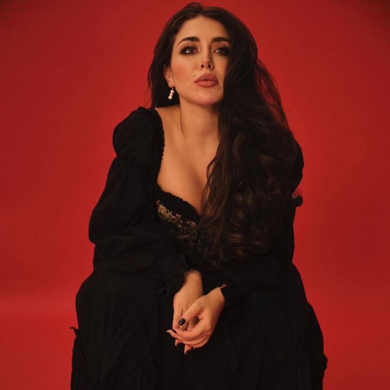 هيا مرعشلي يفستان باللون الأسود مطرز 