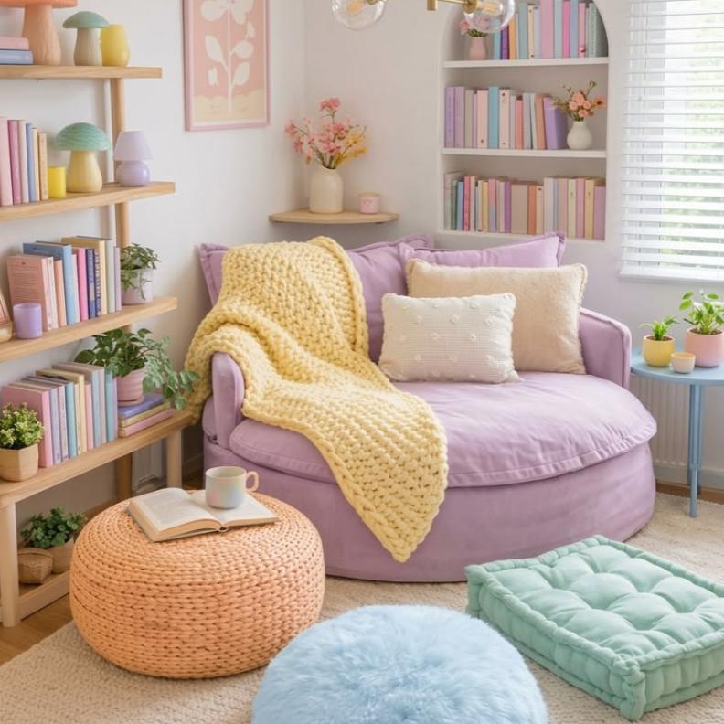 ألوان الربيع المبهجة في ركن القراءة