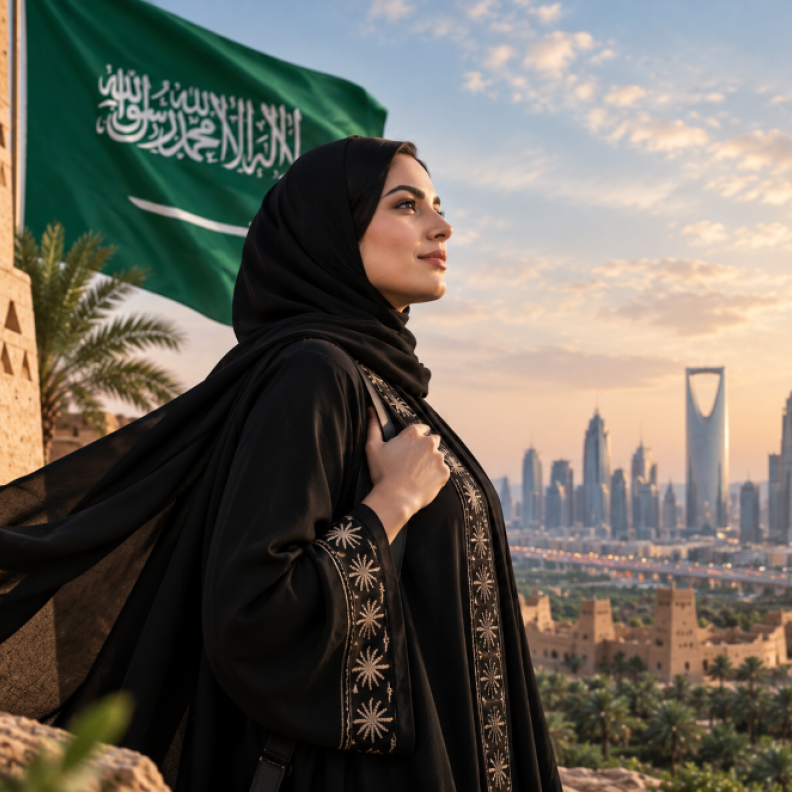 صورة معبرة عن طموح المرأة السعودية بالذكاء الإصطناعي