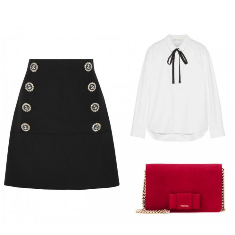 اطلالة راقية في التنورة القصيرة باللونين الأسود والأبيض