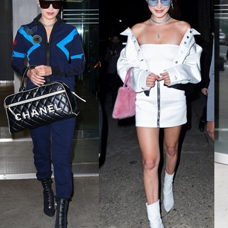 بيلا حديد تختار تصاميم من الجلد الابيض