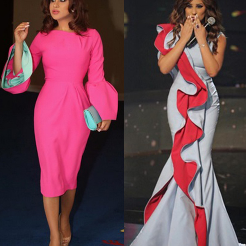 نجوى كرم تمزج الساتان مع تفاصيل الكشكش