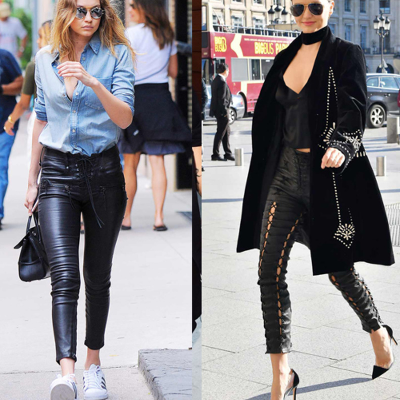 كيندال جينر kendall Jenner  تختار البنطلون الجلدي مع جاكيت نقشات النمر