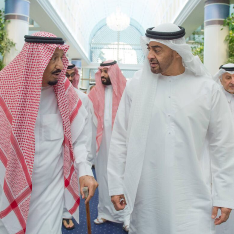 خادم الحرمين الشريفين الملك سلمان بن عبدالعزيز آل سعود برفقة الشيخ محمد بن زايد آل نهيان ولي عهد أبو ظبي