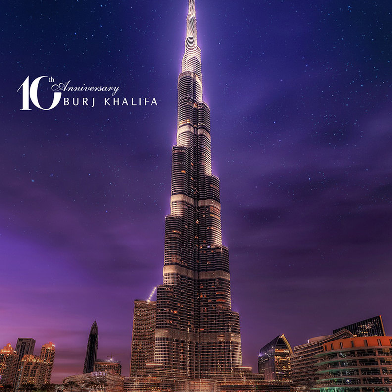 عرض ضوئي مذهل ومفاجآت رائعة في برج خليفة بمناسبة الذكرى العاشرة لتدشينة 