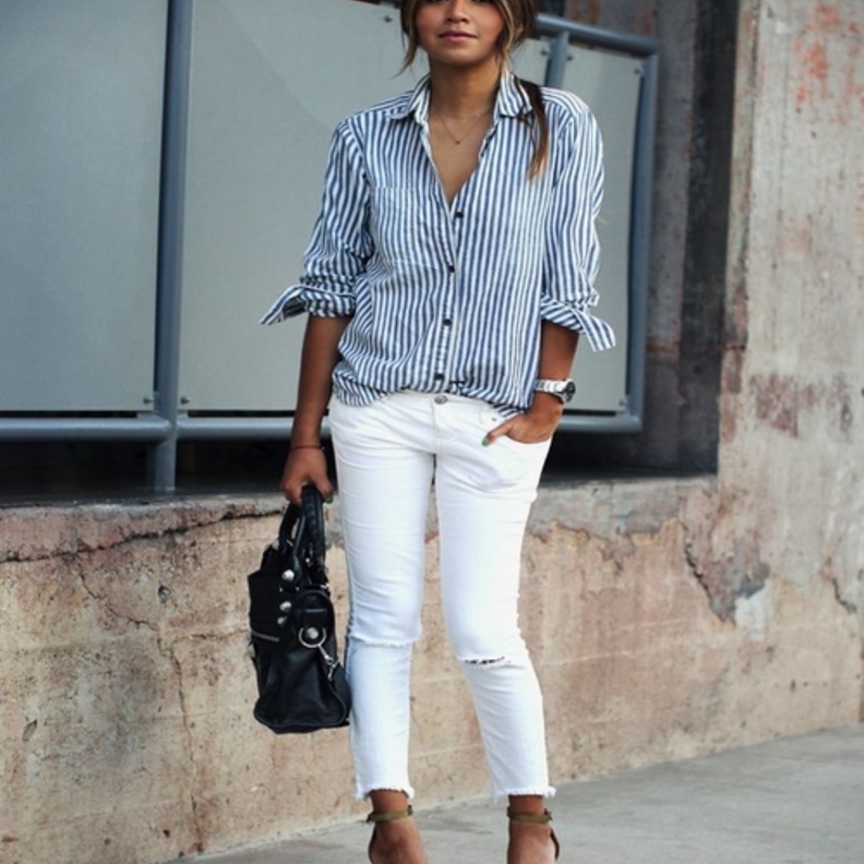 الجينز الأبيض لمختلف اطلالاتك الصباحية والمسائية