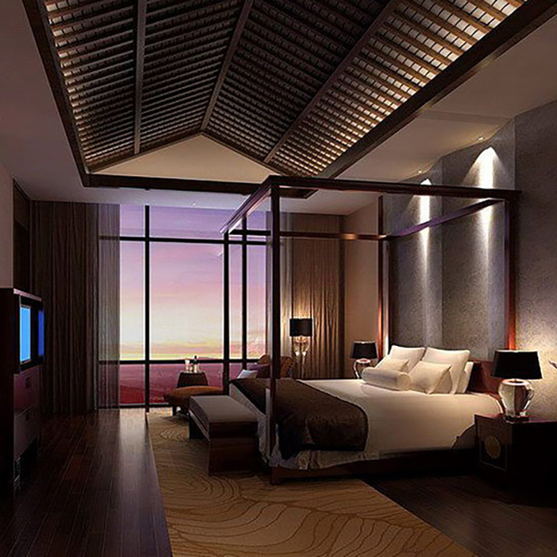 غرفة نوم بإطلالة رائعة و ألوان دافئة خالية من المرايا و السطوح العاكسة 